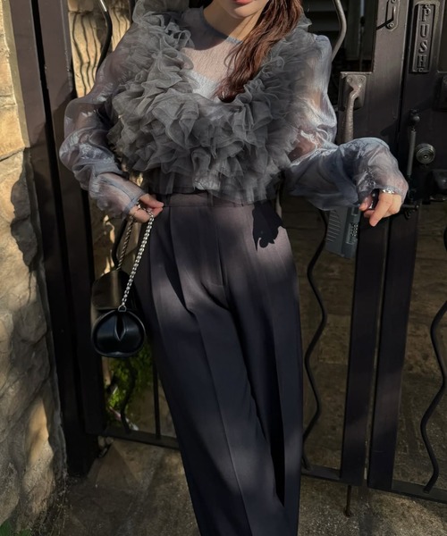 WILLFULLY(ウィルフリー)の「random gather tulle vest sheer blouse SET(シャツ/ブラウス・レディース・ブラック/アイボリー/ブルー系その他/ピンク系その他・FREE)」の13枚目の写真