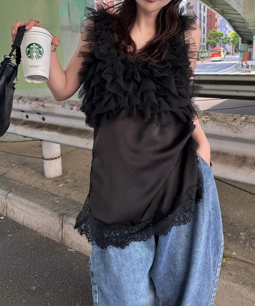 WILLFULLY(ウィルフリー)の「random gather tulle vest sheer blouse SET(シャツ/ブラウス・レディース・ブラック/アイボリー/ブルー系その他/ピンク系その他・FREE)」の11枚目の写真