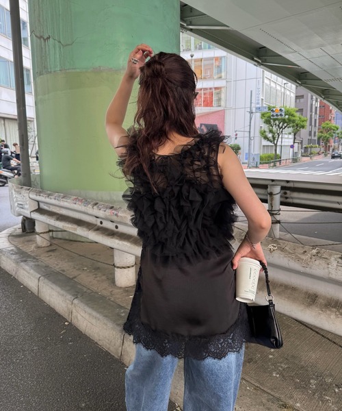WILLFULLY(ウィルフリー)の「random gather tulle vest sheer blouse SET(シャツ/ブラウス・レディース・ブラック/アイボリー/ブルー系その他/ピンク系その他・FREE)」の6枚目の写真