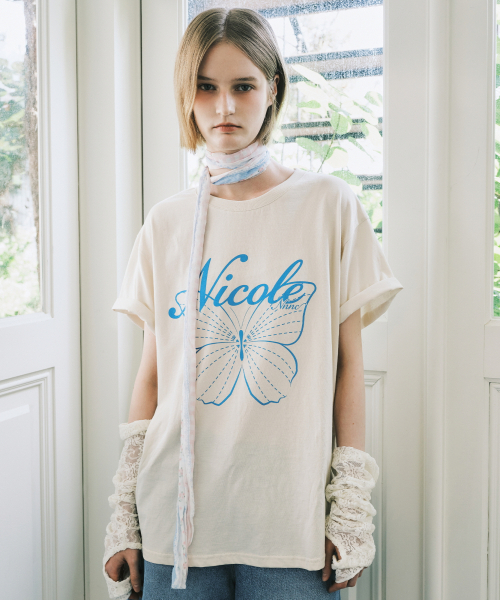 NICK&NICOLE（ニックアンドニコール）の「NICOLE BUTTERFLY SLEEVE TOP_BEIGE BLUE（Tシャツ/カットソー・レディース・その他・MEDIUM/LARGE）」の2枚目の写真