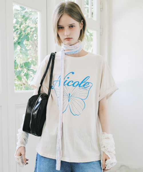 NICK&NICOLE（ニックアンドニコール）の「NICOLE BUTTERFLY SLEEVE TOP_BEIGE BLUE（Tシャツ/カットソー・レディース・その他・MEDIUM/LARGE）」の3枚目の写真