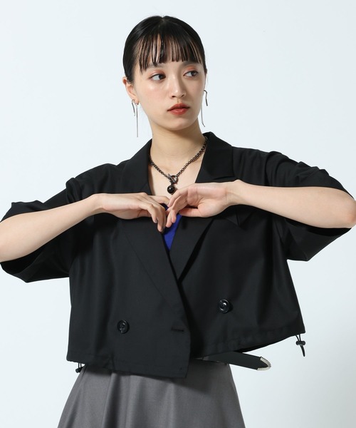 PAGEBOY(ページボーイ)の「【セットアップ対応】ドロストショートジャケット(テーラードジャケット・レディース・グレー/ブラック・FREE)」の3枚目の写真