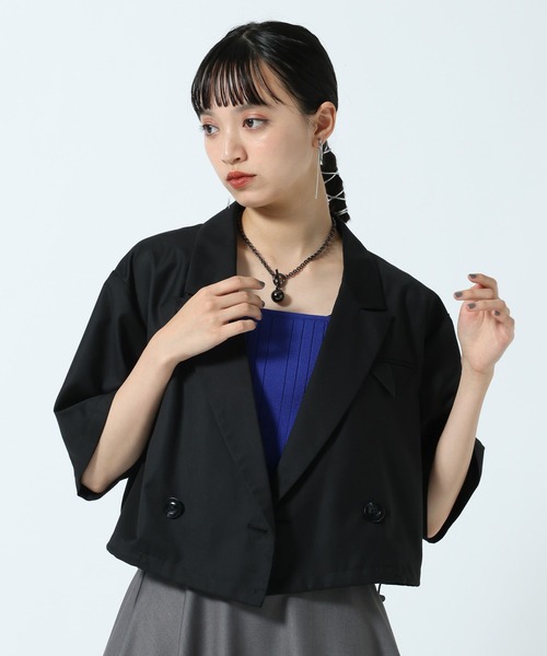 PAGEBOY(ページボーイ)の「【セットアップ対応】ドロストショートジャケット(テーラードジャケット・レディース・グレー/ブラック・FREE)」の4枚目の写真