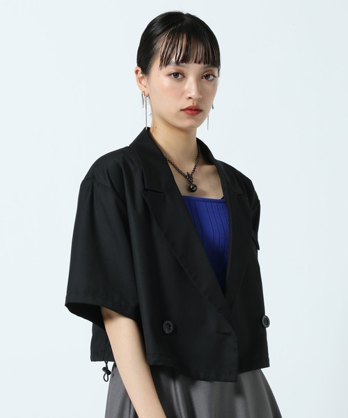 PAGEBOY(ページボーイ)の「【セットアップ対応】ドロストショートジャケット(テーラードジャケット・レディース・グレー/ブラック・FREE)」の5枚目の写真