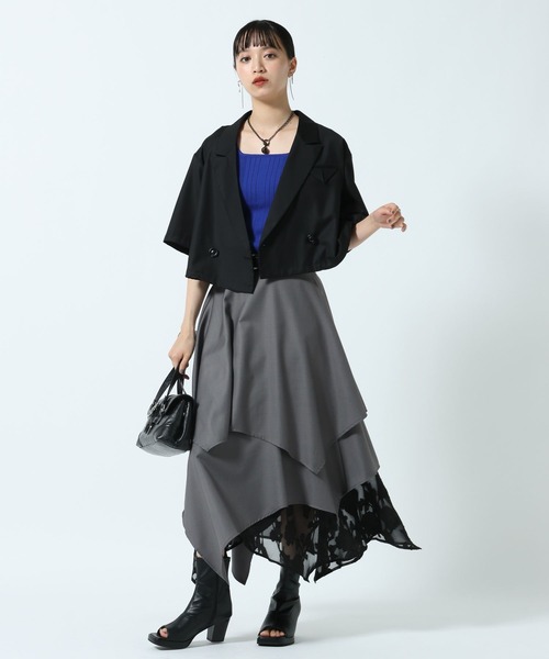 PAGEBOY(ページボーイ)の「【セットアップ対応】ドロストショートジャケット(テーラードジャケット・レディース・グレー/ブラック・FREE)」の7枚目の写真