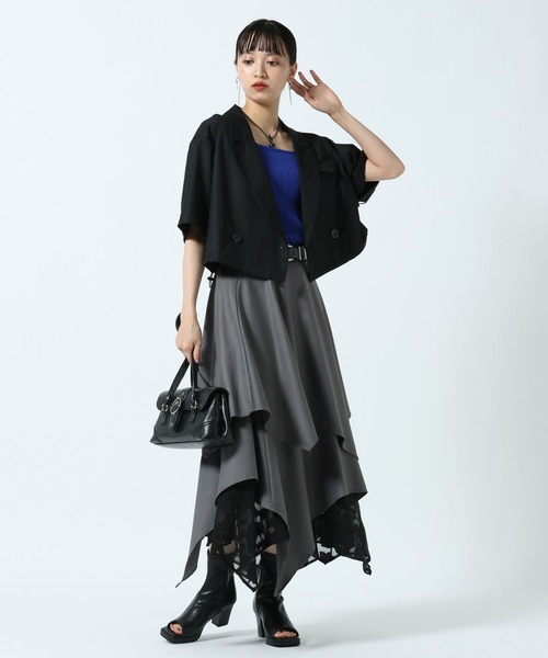 PAGEBOY(ページボーイ)の「【セットアップ対応】ドロストショートジャケット(テーラードジャケット・レディース・グレー/ブラック・FREE)」の8枚目の写真