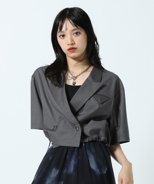 PAGEBOY(ページボーイ)の「【セットアップ対応】ドロストショートジャケット(テーラードジャケット・レディース・グレー/ブラック・FREE)」の11枚目の写真