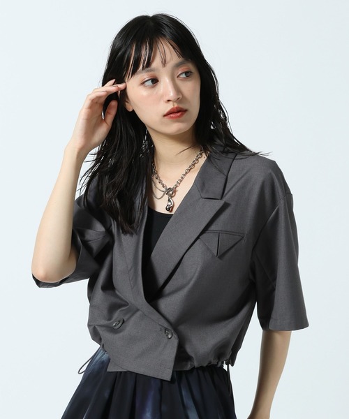 PAGEBOY(ページボーイ)の「【セットアップ対応】ドロストショートジャケット(テーラードジャケット・レディース・グレー/ブラック・FREE)」の12枚目の写真