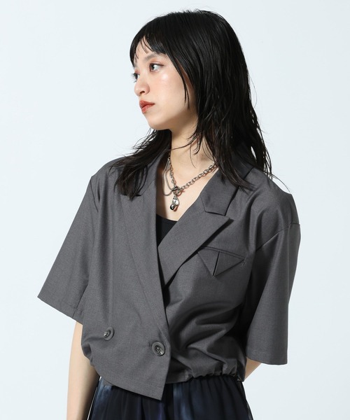 PAGEBOY(ページボーイ)の「【セットアップ対応】ドロストショートジャケット(テーラードジャケット・レディース・グレー/ブラック・FREE)」の13枚目の写真