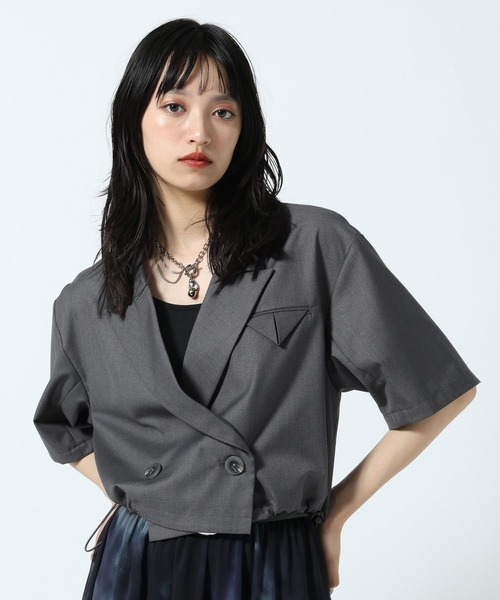 PAGEBOY(ページボーイ)の「【セットアップ対応】ドロストショートジャケット(テーラードジャケット・レディース・グレー/ブラック・FREE)」の14枚目の写真