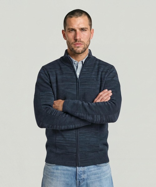 G-STAR(ジースター)の「3D Biker Full Zip Knit/デザイン編みバイカーフルジップニットセーター(ニット/セーター・メンズ・グリーン系その他/ブルー系その他・MEDIUM/X-SMALL/X-LARGE/LARGE/SMALL)」の1枚目の写真