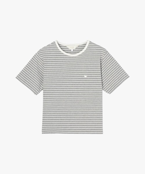 To b. by agnes b.(トゥービーバイアニエスベー)の「ハート 刺繍 リブ ボーダー 半袖 Tシャツ(Tシャツ/カットソー・レディース・グレー・40/38)」の2枚目の写真