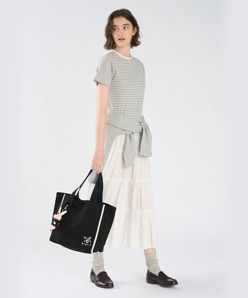 To b. by agnes b.(トゥービーバイアニエスベー)の「ハート 刺繍 リブ ボーダー 半袖 Tシャツ(Tシャツ/カットソー・レディース・グレー・40/38)」の8枚目の写真