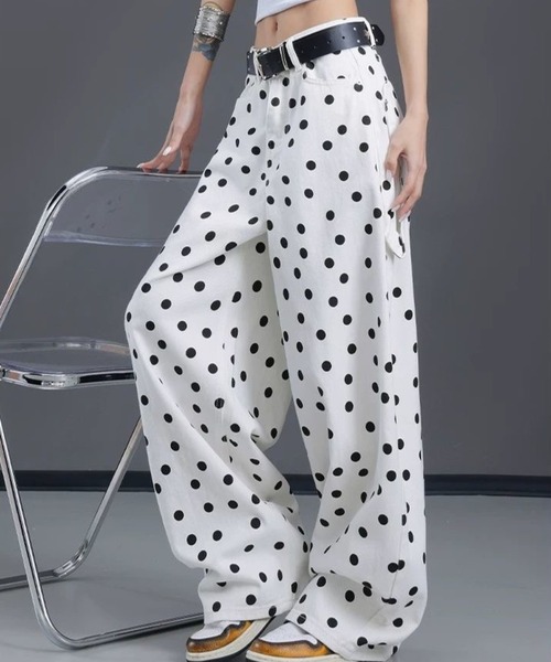 CANVAS+(キャンバスプラス)の「【CANVAS+】ハートポケットドット柄ワイドバギーパンツ(その他パンツ・レディース・ホワイト・L/S/M)」の11枚目の写真