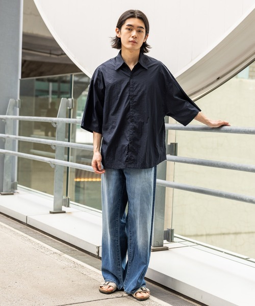 BAYFLOW（ベイフロー）の「[WEB限定/驚くほどに軽い]エアリーナイロン半袖シャツ（シャツ/ブラウス・メンズ・ネイビー/グレー/カーキ・SMALL/MEDIUM/LARGE）」の7枚目の写真