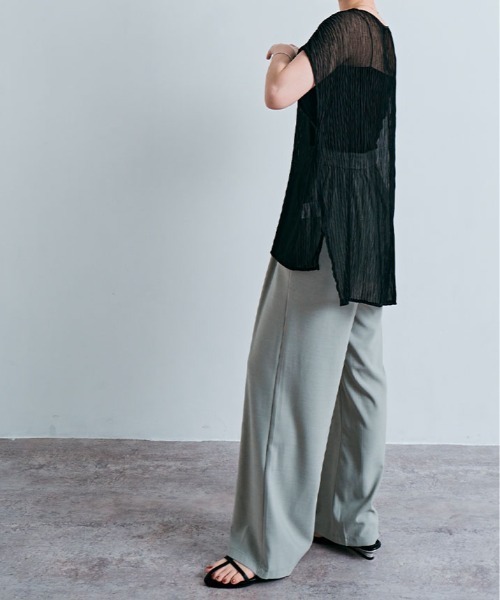 W:Huku(フーク)の「ランダム プリーツ ノースリーブ シフォン シアー トップス(Tシャツ/カットソー・レディース・ブラック系/グレー系1/ブラック系1/グレー系/ブラウン系1/ブラウン系/ホワイト系1/ホワイト系・FREE)」の14枚目の写真