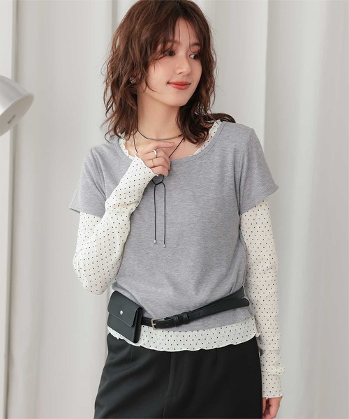 titivate(ティティベイト)の「半袖レイヤードカットソーSET(Tシャツ/カットソー・レディース・ダークブラウン/クリーム/ブラック/ライトグレー・M/L)」の1枚目の写真