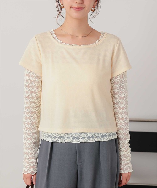 titivate(ティティベイト)の「半袖レイヤードカットソーSET(Tシャツ/カットソー・レディース・ダークブラウン/クリーム/ブラック/ライトグレー・M/L)」の4枚目の写真