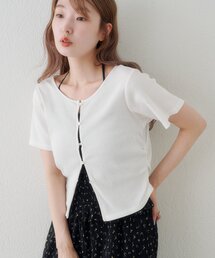 Kastane | リブスタッズ半袖カーディガン(Tシャツ/カットソー)