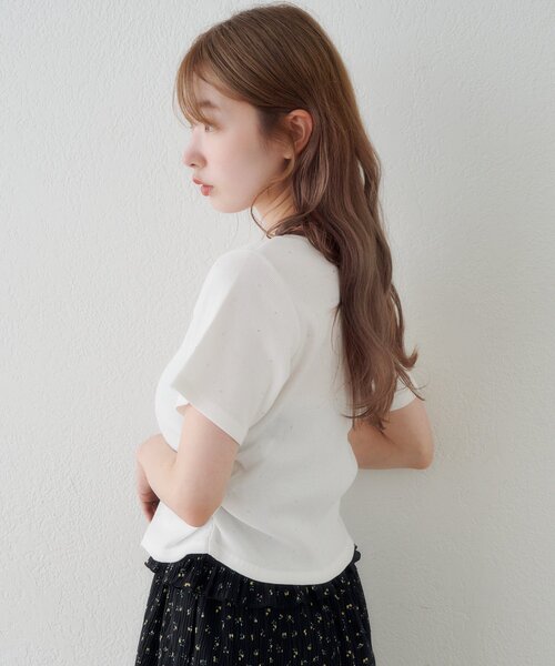 Kastane(カスタネ)の「リブスタッズ半袖カーディガン(Tシャツ/カットソー・レディース・オフホワイト/ブラック/サックスブルー・FREE)」の8枚目の写真