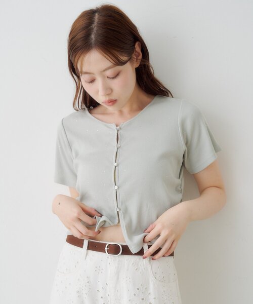 Kastane(カスタネ)の「リブスタッズ半袖カーディガン(Tシャツ/カットソー・レディース・オフホワイト/ブラック/サックスブルー・FREE)」の17枚目の写真