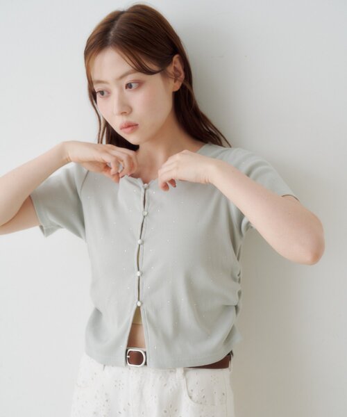 Kastane(カスタネ)の「リブスタッズ半袖カーディガン(Tシャツ/カットソー・レディース・オフホワイト/ブラック/サックスブルー・FREE)」の18枚目の写真