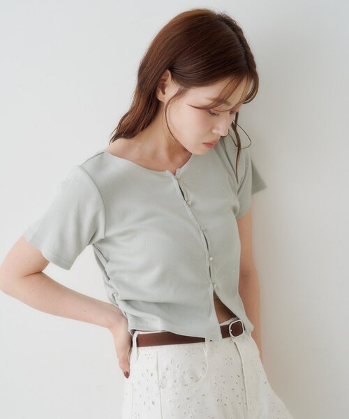 Kastane(カスタネ)の「リブスタッズ半袖カーディガン(Tシャツ/カットソー・レディース・オフホワイト/ブラック/サックスブルー・FREE)」の20枚目の写真