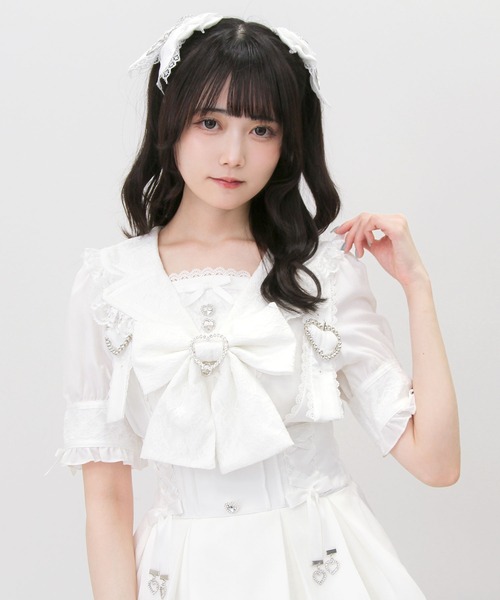 DearMyLove(ディアマイラブ)の「レース重ねテーラードセーラー襟ブラウス(シャツ/ブラウス・レディース・ホワイト×ブラック/ホワイト/ベビーピンク・MEDIUM/3L/LARGE)」の4枚目の写真