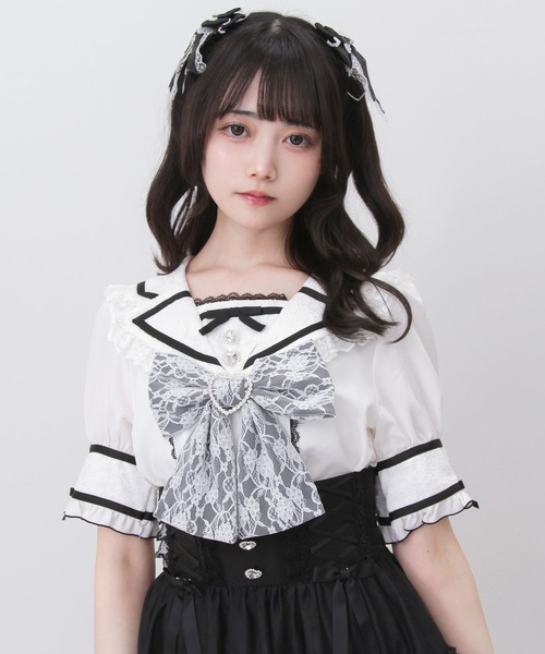 DearMyLove(ディアマイラブ)の「レース重ねテーラードセーラー襟ブラウス(シャツ/ブラウス・レディース・ホワイト×ブラック/ホワイト/ベビーピンク・MEDIUM/3L/LARGE)」の10枚目の写真