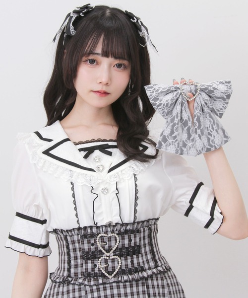 DearMyLove(ディアマイラブ)の「レース重ねテーラードセーラー襟ブラウス(シャツ/ブラウス・レディース・ホワイト×ブラック/ホワイト/ベビーピンク・MEDIUM/3L/LARGE)」の13枚目の写真