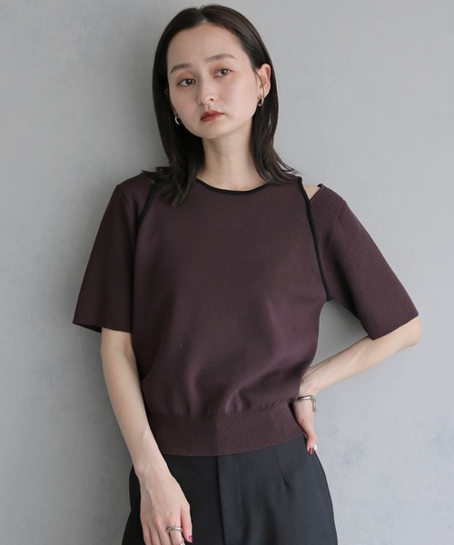 &g'aime(アンジェム)の「【&g'aime】レイヤードバイカラーニット LAYERED BICOLOR KNIT(ニット/セーター・レディース・ブラック/アイボリー/ブラウン・FREE)」の1枚目の写真