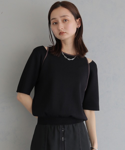 &g'aime(アンジェム)の「【&g'aime】レイヤードバイカラーニット LAYERED BICOLOR KNIT(ニット/セーター・レディース・ブラック/アイボリー/ブラウン・FREE)」の3枚目の写真