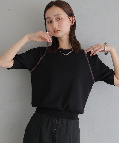&g'aime(アンジェム)の「【&g'aime】レイヤードバイカラーニット LAYERED BICOLOR KNIT(ニット/セーター・レディース・ブラック/アイボリー/ブラウン・FREE)」の4枚目の写真