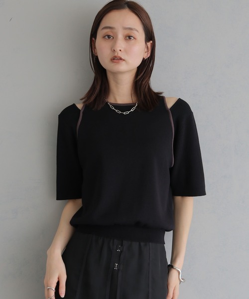 &g'aime(アンジェム)の「【&g'aime】レイヤードバイカラーニット LAYERED BICOLOR KNIT(ニット/セーター・レディース・ブラック/アイボリー/ブラウン・FREE)」の5枚目の写真