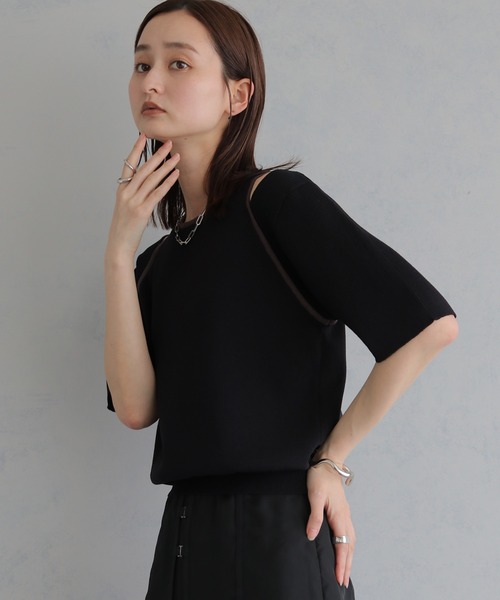 &g'aime(アンジェム)の「【&g'aime】レイヤードバイカラーニット LAYERED BICOLOR KNIT(ニット/セーター・レディース・ブラック/アイボリー/ブラウン・FREE)」の8枚目の写真