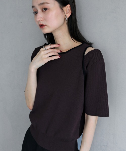 &g'aime(アンジェム)の「【&g'aime】レイヤードバイカラーニット LAYERED BICOLOR KNIT(ニット/セーター・レディース・ブラック/アイボリー/ブラウン・FREE)」の20枚目の写真