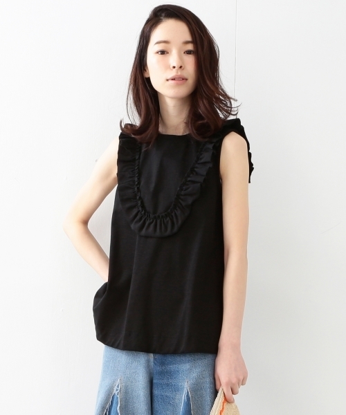Ray BEAMS（レイビームス）の「◇【ラブリ着用】Ray BEAMS / フリル ヨーク ノースリーブ（Tシャツ/カットソー・レディース・オフホワイト/ブラック/オリーブ・ONE SIZE）」の15枚目の写真