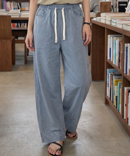 umune(ウムネ)の「ラインストーン付イージーデニムパンツ 秋 冬(その他パンツ・レディース・ライトインディゴブルー/インディゴブルー/ブラック・L/M)」の7枚目の写真