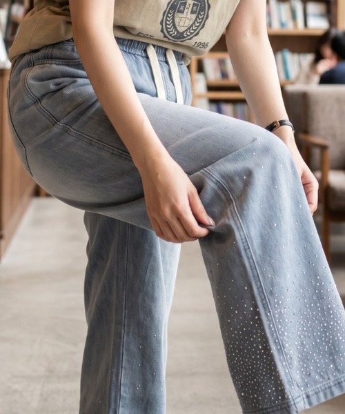 umune(ウムネ)の「ラインストーン付イージーデニムパンツ 秋 冬(その他パンツ・レディース・ライトインディゴブルー/インディゴブルー/ブラック・L/M)」の8枚目の写真