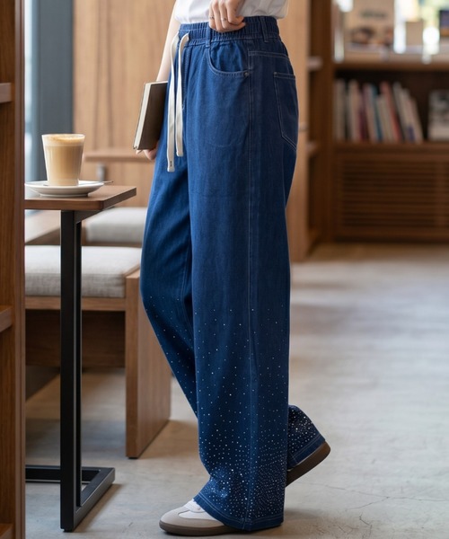 umune(ウムネ)の「ラインストーン付イージーデニムパンツ 秋 冬(その他パンツ・レディース・ライトインディゴブルー/インディゴブルー/ブラック・L/M)」の14枚目の写真