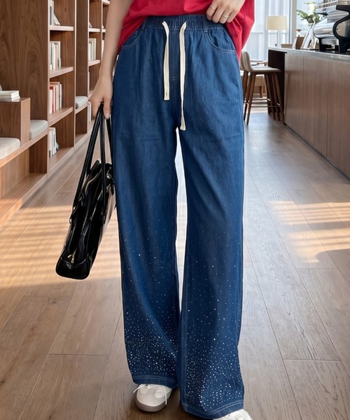 umune(ウムネ)の「ラインストーン付イージーデニムパンツ 秋 冬(その他パンツ・レディース・ライトインディゴブルー/インディゴブルー/ブラック・L/M)」の15枚目の写真