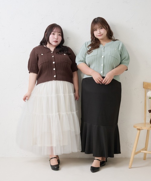 Louiosy(ルオシー)の「【Louiosy】【大きいサイズ】シルバーボタンキーネックカーディガン(カーディガン/ボレロ・レディース・ミント/ダークブラウン・4L/X-LARGE/3L)」の4枚目の写真