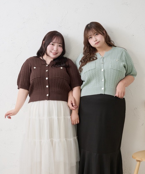 Louiosy(ルオシー)の「【Louiosy】【大きいサイズ】シルバーボタンキーネックカーディガン(カーディガン/ボレロ・レディース・ミント/ダークブラウン・4L/X-LARGE/3L)」の5枚目の写真