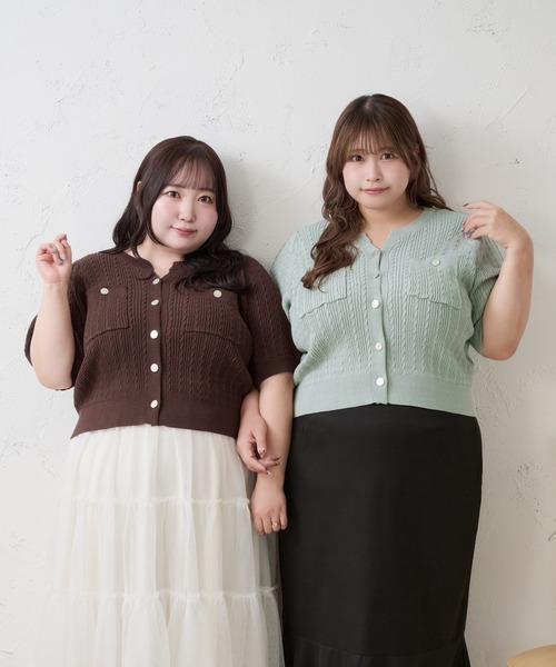 Louiosy(ルオシー)の「【Louiosy】【大きいサイズ】シルバーボタンキーネックカーディガン(カーディガン/ボレロ・レディース・ミント/ダークブラウン・4L/X-LARGE/3L)」の6枚目の写真