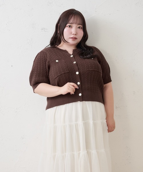Louiosy(ルオシー)の「【Louiosy】【大きいサイズ】シルバーボタンキーネックカーディガン(カーディガン/ボレロ・レディース・ミント/ダークブラウン・4L/X-LARGE/3L)」の11枚目の写真