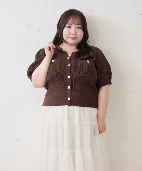 Louiosy(ルオシー)の「【Louiosy】【大きいサイズ】シルバーボタンキーネックカーディガン(カーディガン/ボレロ・レディース・ミント/ダークブラウン・4L/X-LARGE/3L)」の13枚目の写真