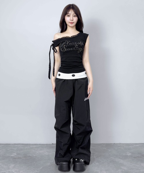 FOLLOWIN(フォロウィン)の「3color/レースレイヤード オフショルドットリボントップス(Tシャツ/カットソー・レディース・ホワイト/ブラック/グレー・FREE)」の15枚目の写真