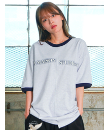 FABULOUS ARCHIVE（ファビュラスアーカイブ）の「SEPARATE RINGER SHORT SLEEVE ASHGRAY(FCG2TS811M)（Tシャツ/カットソー）」