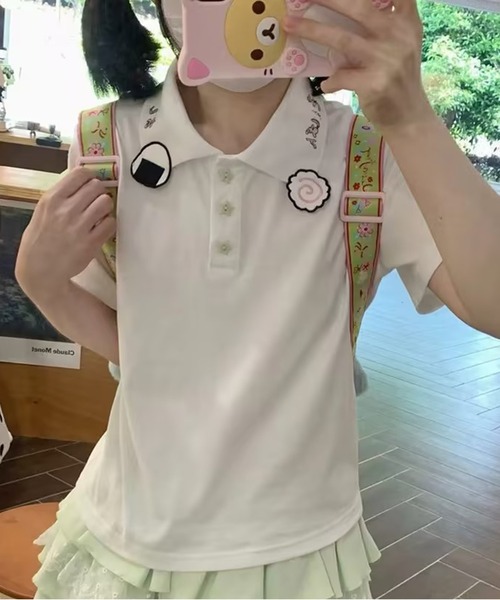 AsheKsha(アシクシャ)の「キュートなショート丈ポロシャツ(Tシャツ/カットソー・レディース・ホワイト・M)」の3枚目の写真