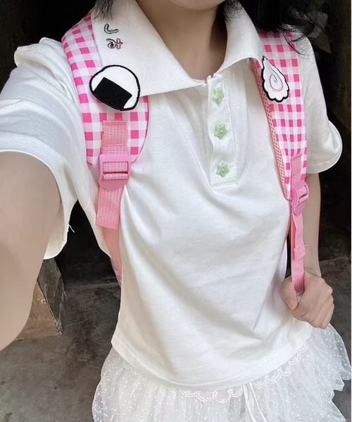 AsheKsha(アシクシャ)の「キュートなショート丈ポロシャツ(Tシャツ/カットソー・レディース・ホワイト・M)」の5枚目の写真